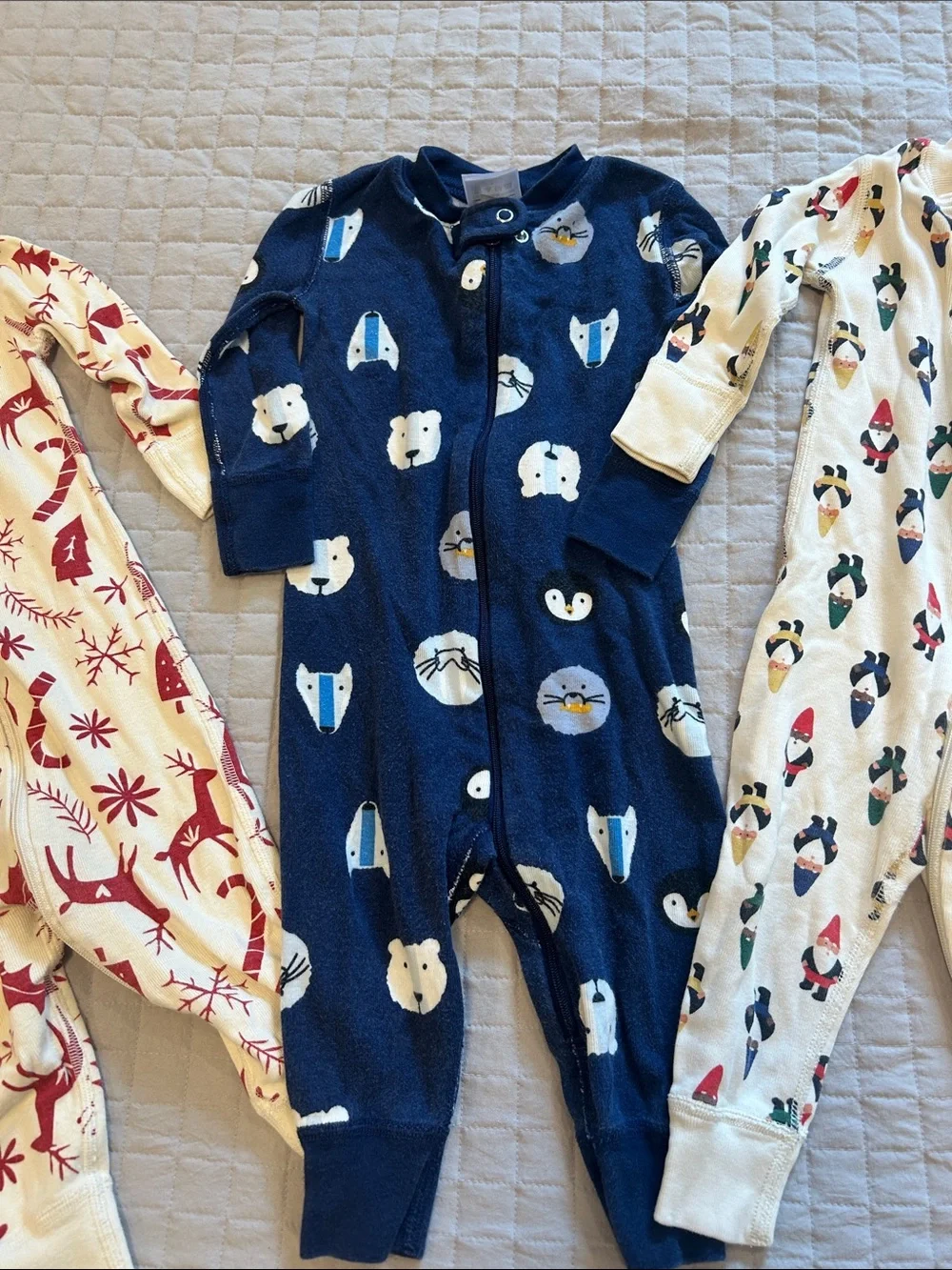 Hanna Andersson 3-Pack Zip Pajamas - Navy, Cream & Red Accents